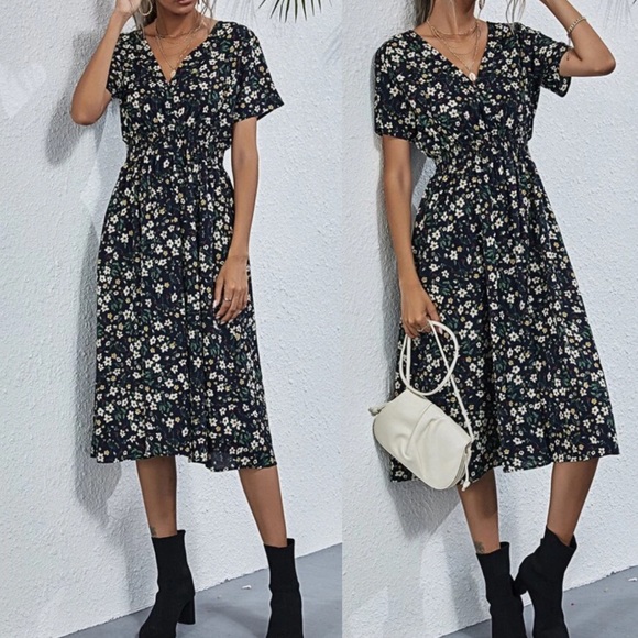 Boho floral print wrap A line dress - Picture 10 of 16